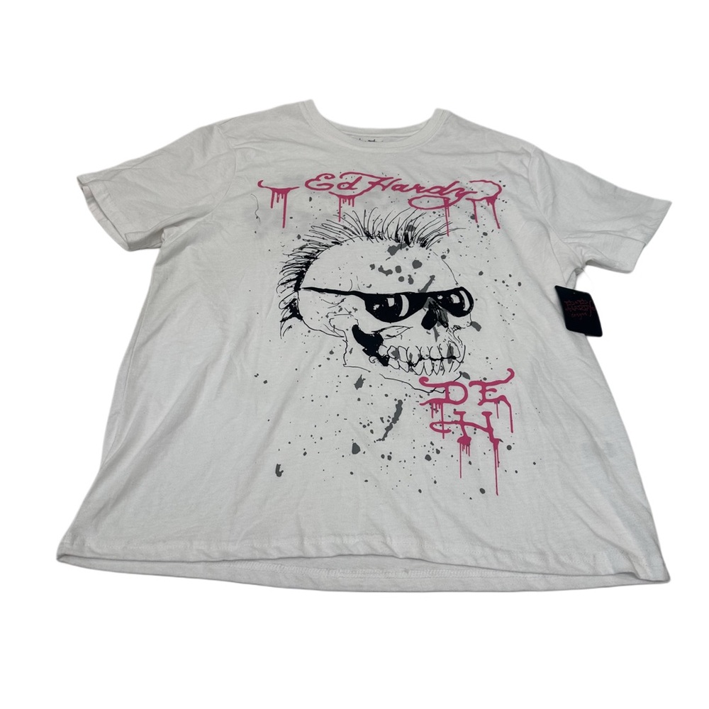 Ed Hardy Men’s Skull Punks Not Dead White T Shirt Top‎ Size L  NWT